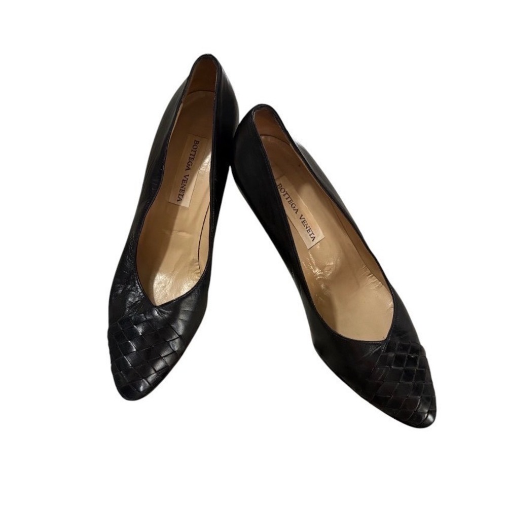 Bottega Veneta Pumps Women 5 B Black Excellent Intrecciato Woven Kitten Heel